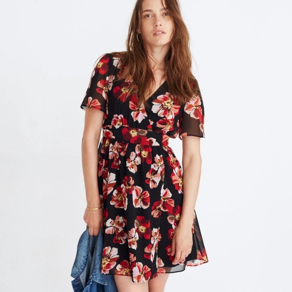 Madewell Black Floral Mini Dress